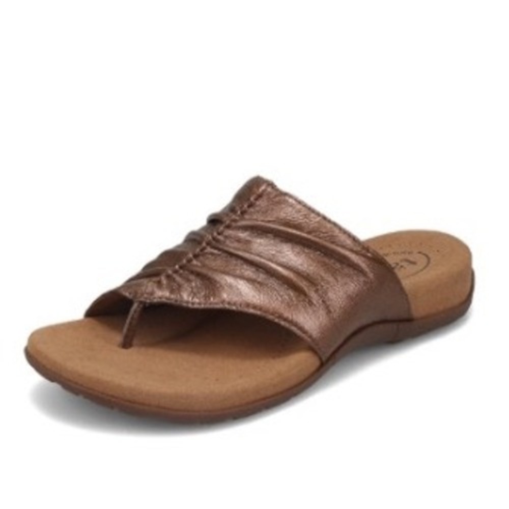 Taos Gift 2 Metallic Bronze Leather Ruched Thong Sandals Women's Size 8